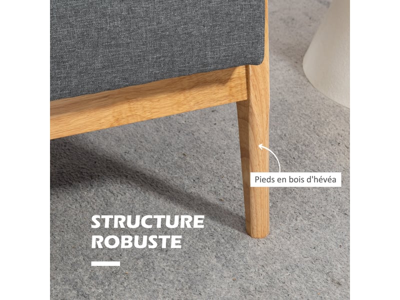  Canapé 3 places 154,5, canapé scandinave avec dossier capitonné, gris, assise rembourrée et accoudoirs  - Conforama E
