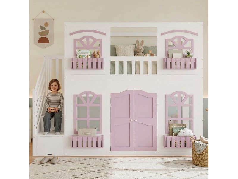  Lit mezzanine enfant 90x200 avec escalier de rangement evryae  - Conforama D