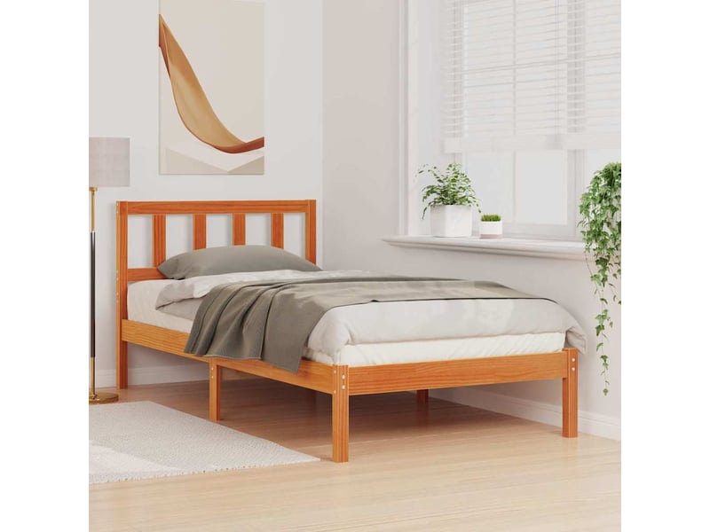  Lit simple- lit adulte -  cadre de lit avec tête de lit brun  80 x 200 cm pin massif  - Conforama B