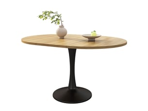 Table à manger extensible ovale 100–140 x 100 x 75 cm, avec plateau extensible, bords arrondis, style moderne, chêne