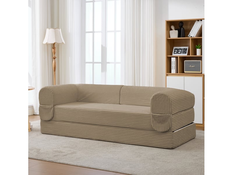  Canapé convertible 190x78x65cm 2 places, fonction 2-en-1, format compact, pour salon, revêtement polyuréthane, marron  - Conforama D