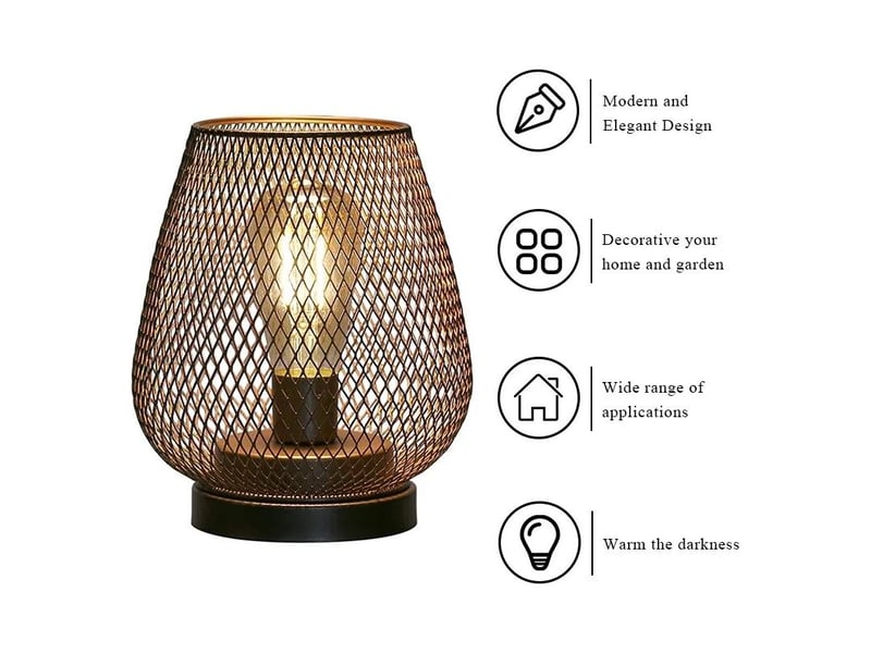 Lampe de table en métal design cage avec ampoule guirlande lumineuse, lampe décorative sans fil - Conforama E