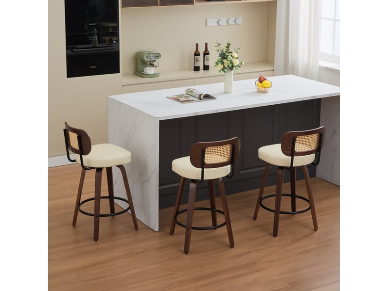  Tabouret de bar pivotant lot de 3 dossier cannage beige cravdom  - Conforama D