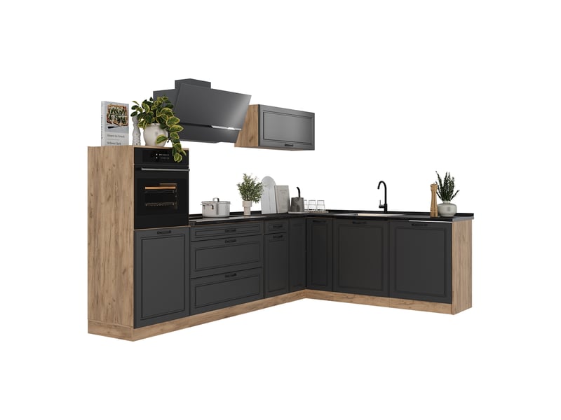 Vicco cuisine en angle, anthracite campagnechêne doré, 287 x cm sans plan de travail - Conforama E