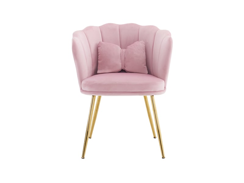 Fauteuil de salon 63x58x77 cm rose en velours, dossier pétales, pieds métal doré et coussin papillon  - Conforama D