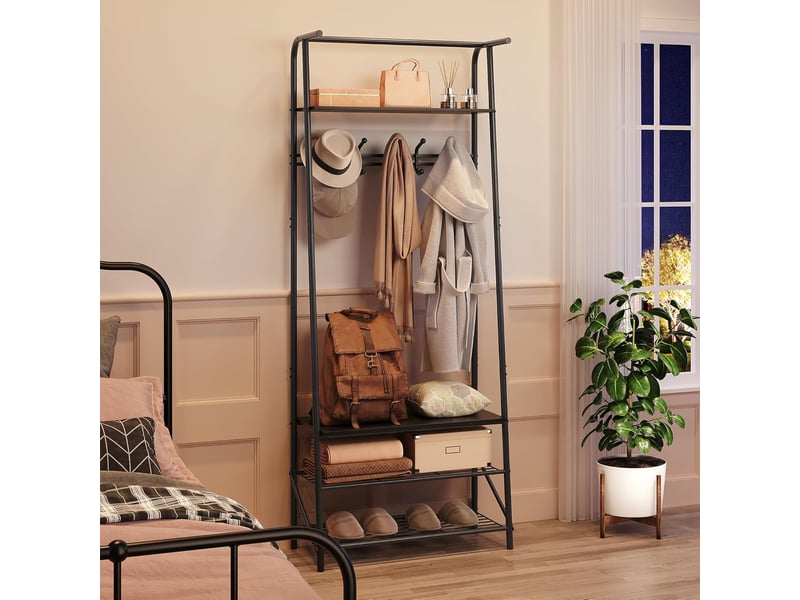 4-en-1 vestiaire d’entrée avec range chaussures, porte-manteau à 5 crochets, 180 x 63 x 30 cm, noir - Conforama B