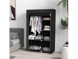 Armoire penderie en tissu noir 103 x 43 x 162,5 cm, 6 étagères et tringle