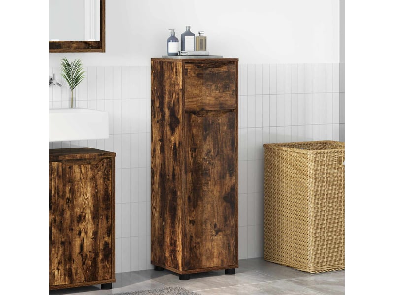  Cabinet de salle de bain, meuble de rangement chêne fumé 30.5x30x101 cm  - Conforama B