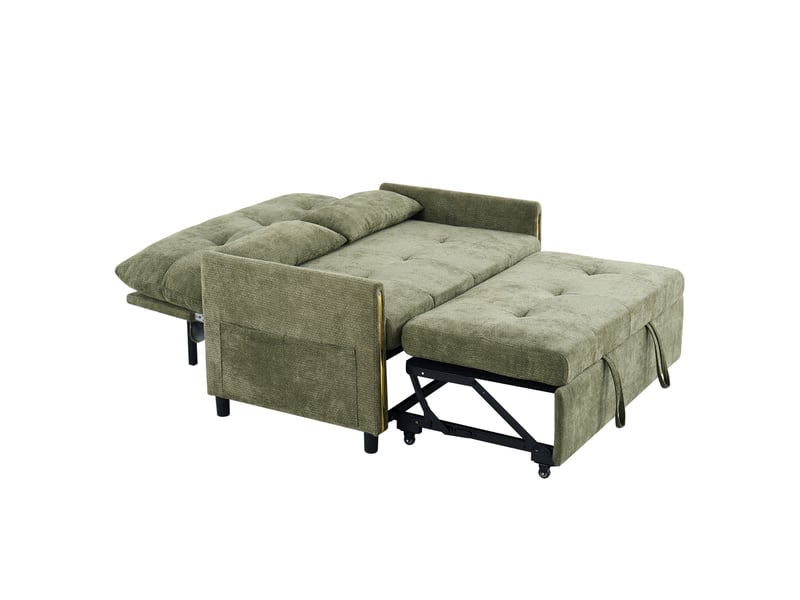 Canapé convertible 2 places 3-en-1 en chenille vert avec dossier réglable - Conforama D