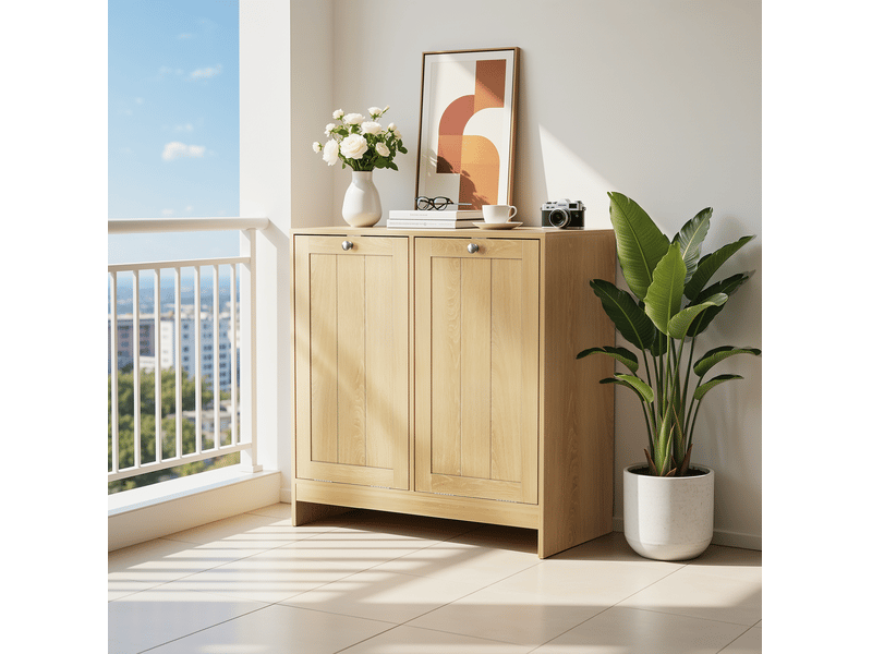 Meuble à linge basculant avec 2 paniers amovibles 66x33x68 cm finition chêne  - Conforama R