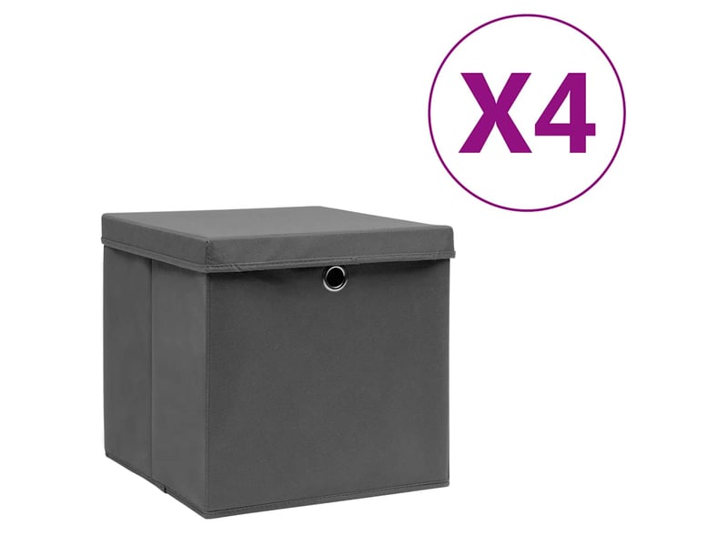  Boîtes de rangement avec couvercles 4 pcs 28x28x28 cm gris  - Conforama B