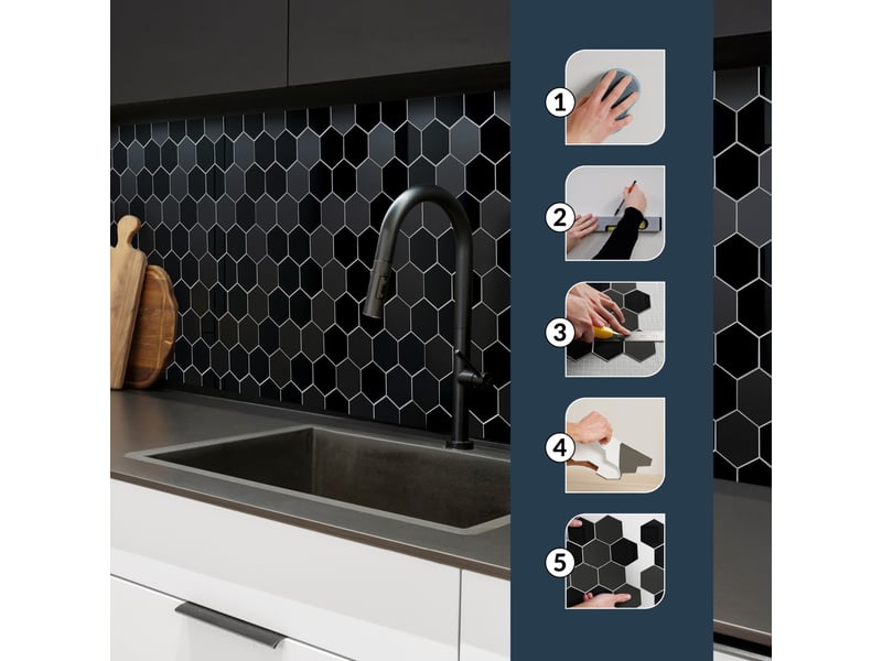  Crédence adhésive murale 3d  - effet carrelage hexagonal 4 pièces 25x25 cm  - Conforama E