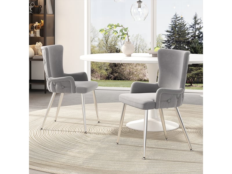  Chaise de salle à manger lot de 4 avec pieds en métal  - assise en velours gris et argenté  - Conforama C
