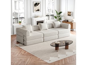 Canapé droit convertible <strong>STILVORA</strong> <strong></strong> 3 places Tissu beige avec coffre de rangement