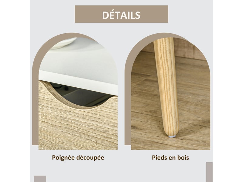  Lot de 2 tables de nuit tiroir niche design moderne panneau de particules classe e1 pieds en bois massif 50 x 39 x 51 cm  - Conforama E