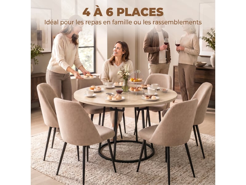 Table à manger ronde pour 4 à 6 personnes, ø 120 x 75 cm, table de cuisine avec piétement conique en métal, bois naturel  - Conforama D