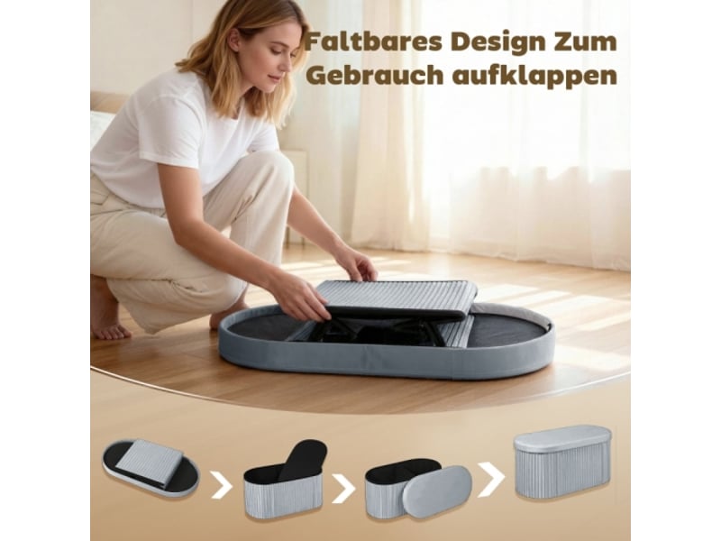  Banc coffre pliable gris foncé effet velours, rembourré, 76x38x35 cm, pour salon  - Conforama D