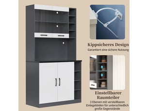 Buffet moderne, led multicolores, gestion des câbles, étagères réglables, porte vitrée, anti-basculement, 100x47x18cm, blanc et gris