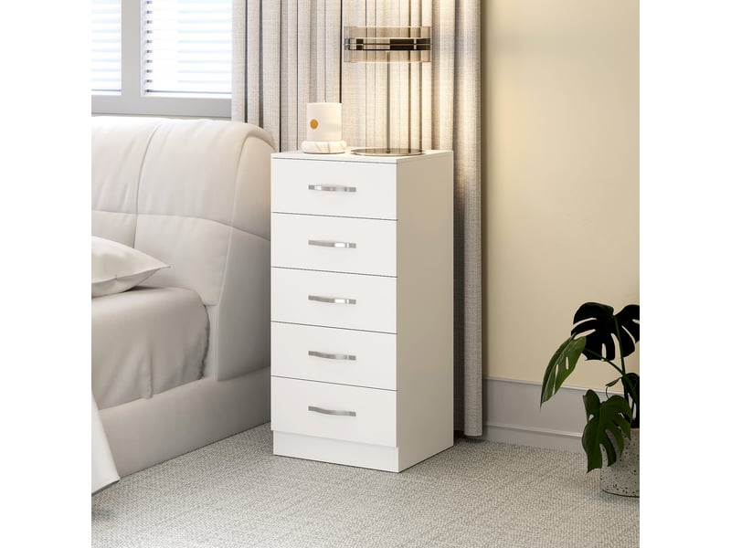  Commode moderne à 5 tiroirs, panneaux de particules, 40 x 35 x 85 cm, blanche  - Conforama D