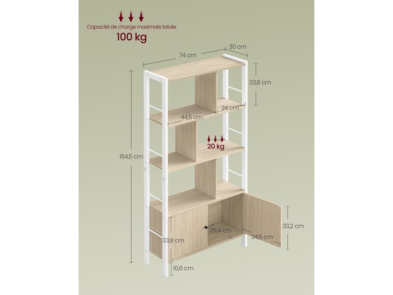  Étagère de rangement bibliothèque à 4 niveaux 30 x 74 x 154,5 cm design industriel ambiance rustique en aggloméré marron 12_0009373  - Conforama B