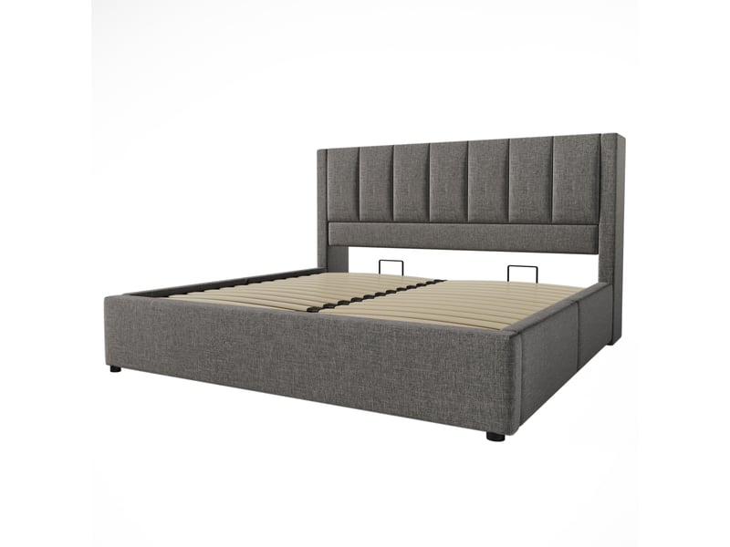  Lit coffre 160 × 200 en lin gris, porte-gobelet discret, usb et usb-c IKSETERA TRADING LTD - Conforama W