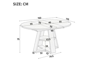 Noir table à manger extensible avec rangement, design moderne, structure fonctionnelle pour cuisine et salle à manger