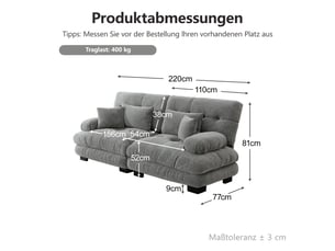 Canapé deux places pour salon en chenille gris, style nuage à assise profonde, accoudoirs ronds et coussins confortables