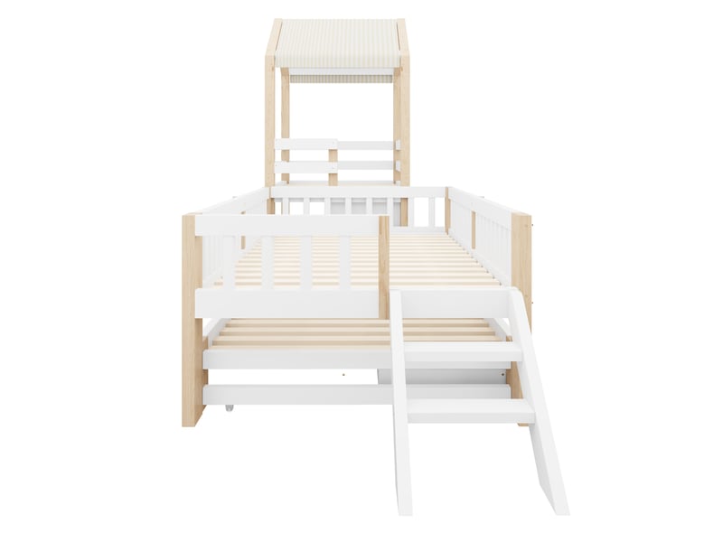  Lit jeune, 307x95x173,7 cm, rangement intégré, tiroirs, en bois massif, bicolore LDF00647AAN-conf-NEW - Conforama R