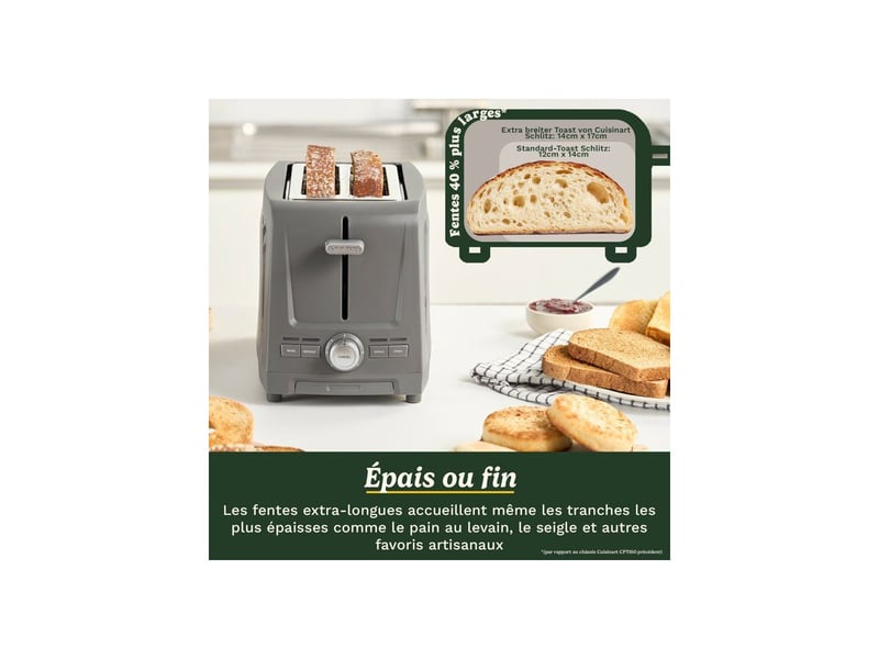  Grille-pain 2 tranches acier extra-longs encoches gris pierre et argent CUI3030050198195 - Conforama E