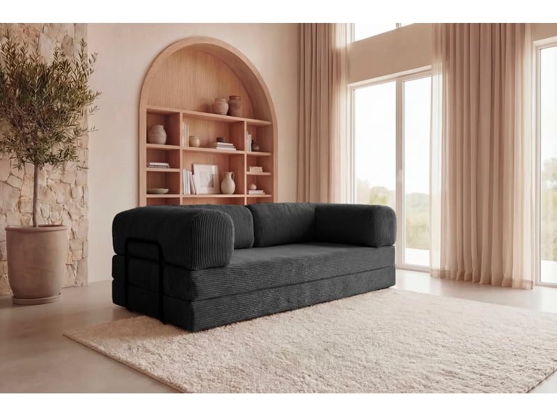  Cosima - canapé droit convertible petit velours côtelé 3 places noir  - Conforama B