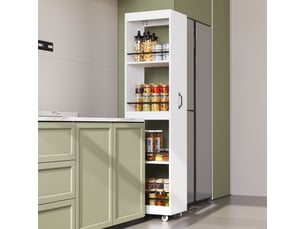 Bibliothèque étroite - 40x30x160.5cm - meuble de rangement sur roulettes avec barres anti-chute, 4 niveaux - blanc