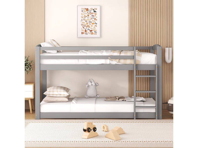 Lit superposé enfant 90x200 cm avec sommier - lit simple cadre en pin - gris (sans matelas)  - Conforama W