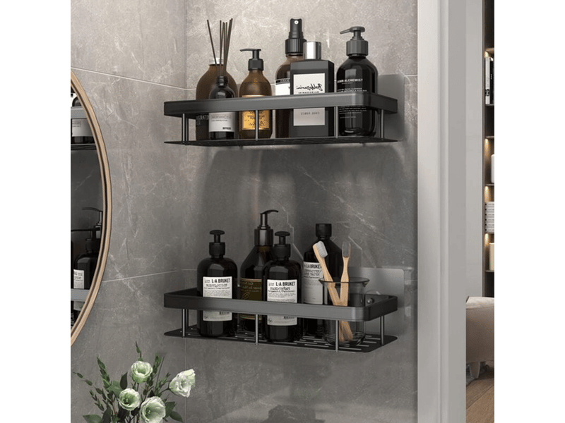  Douche sans perçage en aluminium, rangement de salle de bain résistant à la rouille, étagère de salle de bain autocollante-noir 2 pièces  - Conforama E