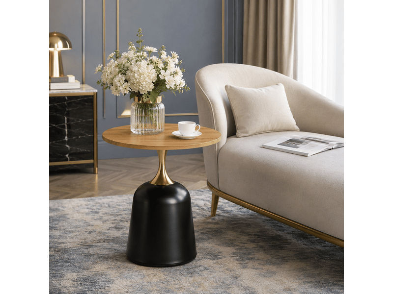  Table basse ronde style nordique, avec pied central métal, plateau mélaminé et pour salon ou chambre, 70×69×40 cm  - Conforama B