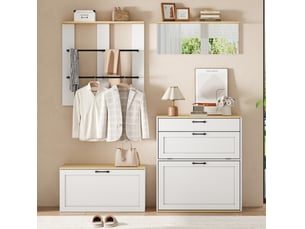Meubles d'entrée modulables avec meuble à chaussures, banc, miroir, tiroir et 2 tringles en métal 156 × 36 × 176 cm