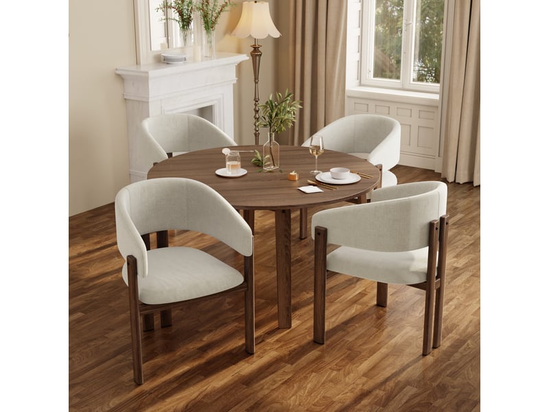  Lot de 2 chaises 61,5x52,5x83 cm avec accoudoirs, beige, lin, métal, charge 150 kg, style noyer, design moderne  - Conforama D