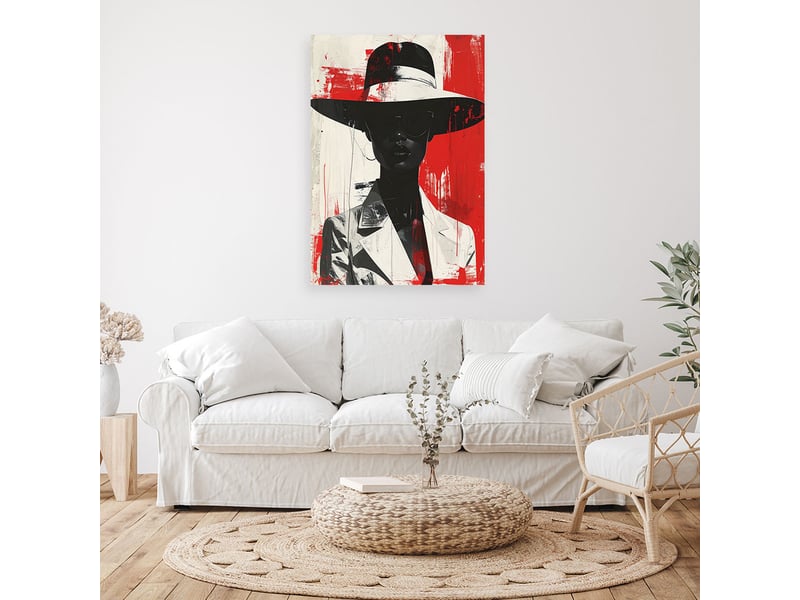  Image sur toile, femme élégante avec chapeau sur fond rouge et blanc 40x60 1312612605 - Conforama B