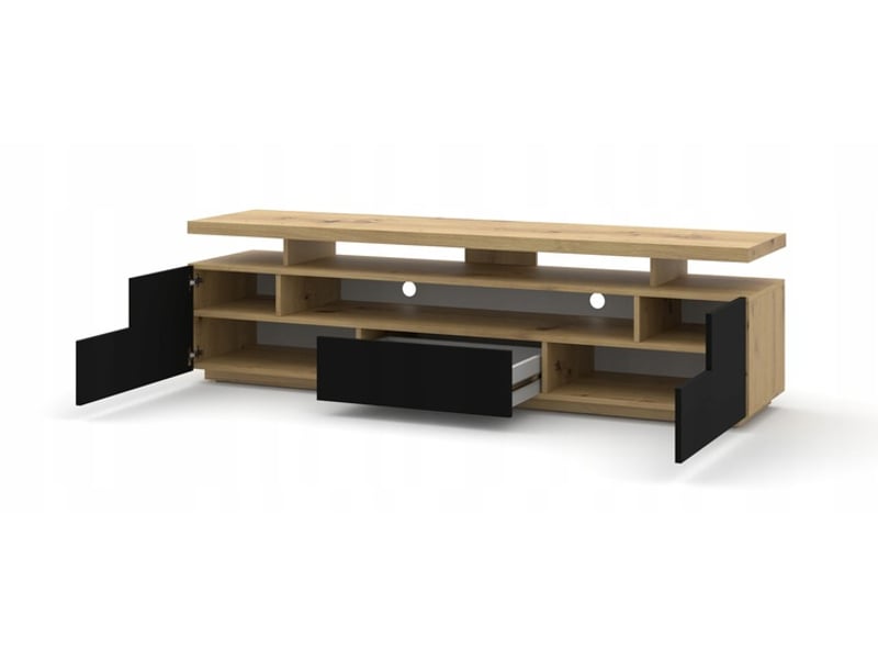 Meuble tv  180x42x51cm avec led noir-artisan evan meuble sur pied  - Conforama D