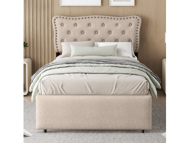  Modenvie lit 1 place 90x200 cm - tête de lit réglable, 2 tiroirs de rangement - usage quotidien - beige  - Conforama D