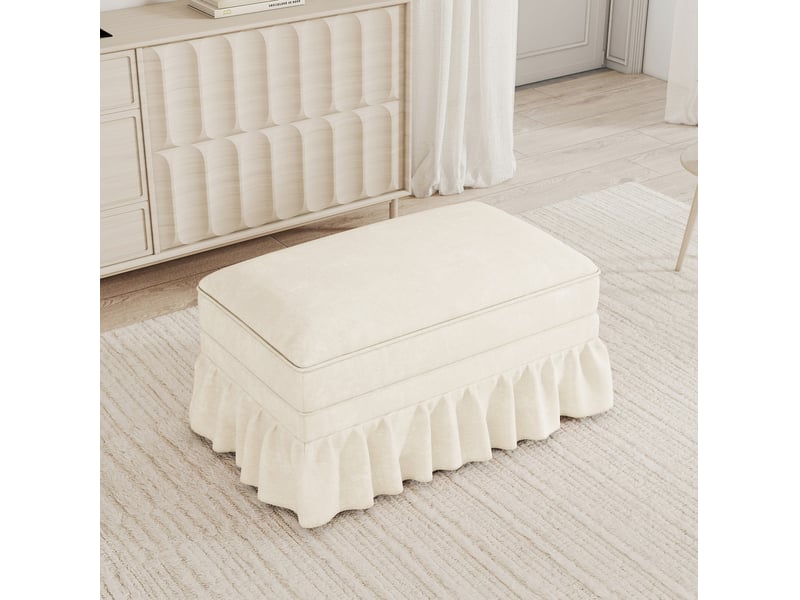  Pouf en chenille blanc 90x56,5x49 cm avec jupe à volants amovible  - Conforama E