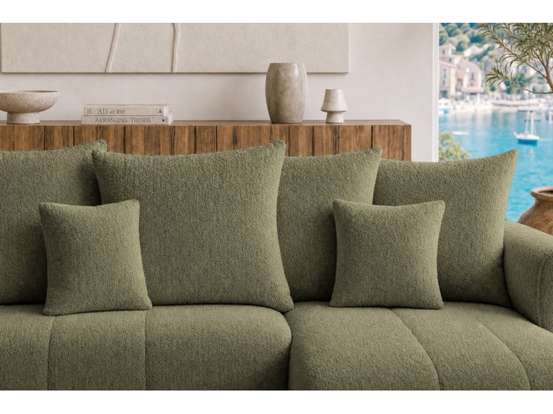  Cassis - canapé d'angle convertible tissu chenille 3 places vert  - Conforama D