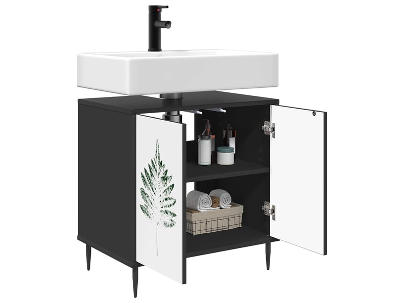  Armoire de salle de bain, meuble de rangement hanau chêne noir 60x40x61 cm  - Conforama C