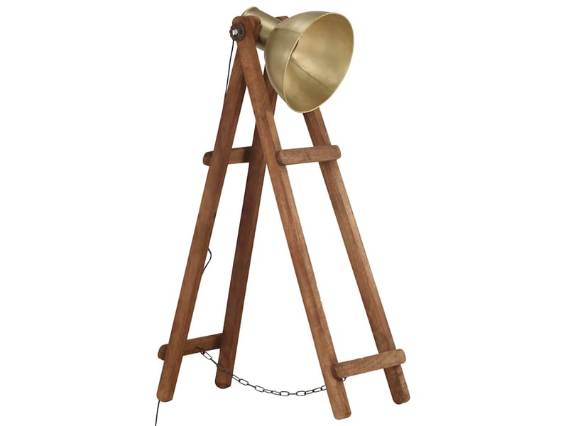  Lampadaire salon, lampe sur pied laiton e27 bois de manguier massif  - Conforama A