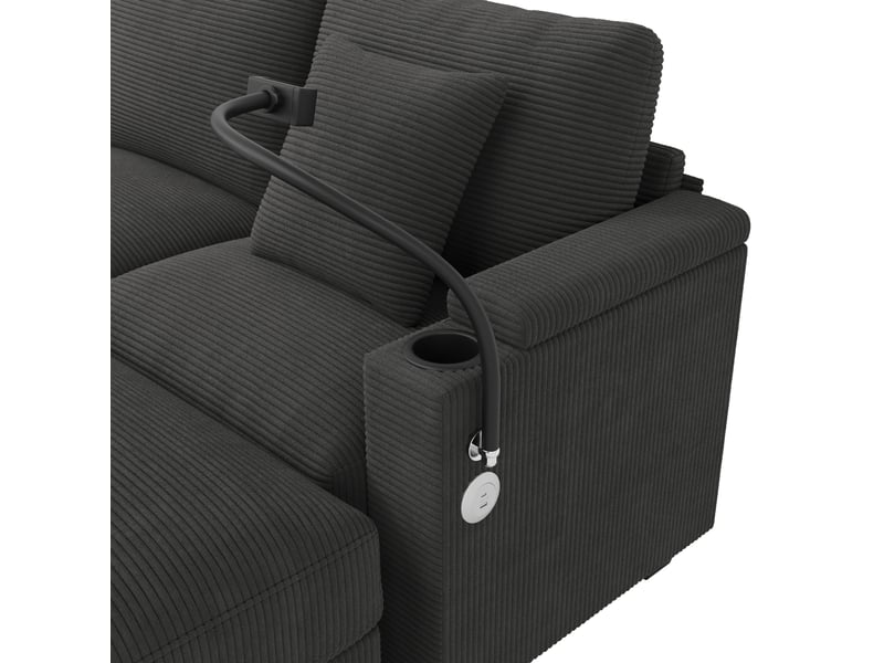  Canapé convertible d'angle en u gris, canapé modulable velours côtelé avec rangement et usb, pour salon  - Conforama R