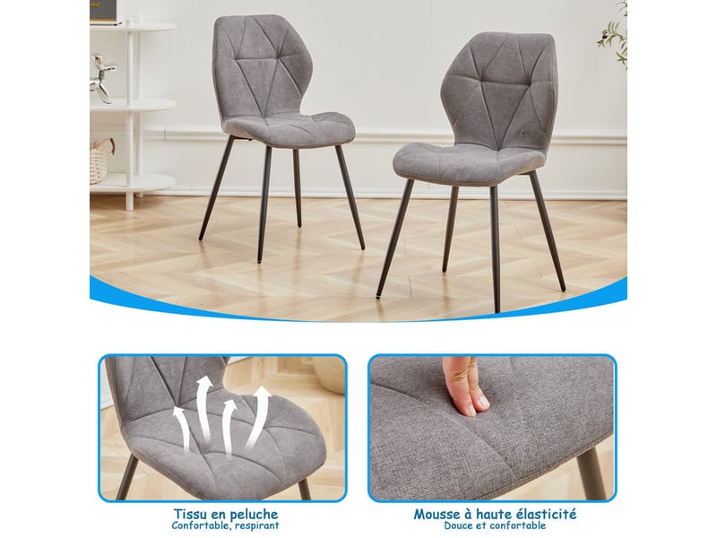  Lot de 4 chaises - chaise de salle à manger vintage en forme de diamant - chaise en lin - pieds en métal(gris foncé) Grand-house - Conforama D