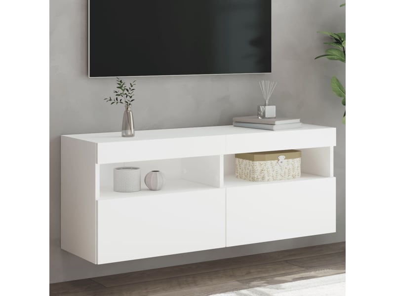  Meuble tv - banc tv - meuble de rangement mural avec lumières led blanc 100x30x40 cm  - Conforama B