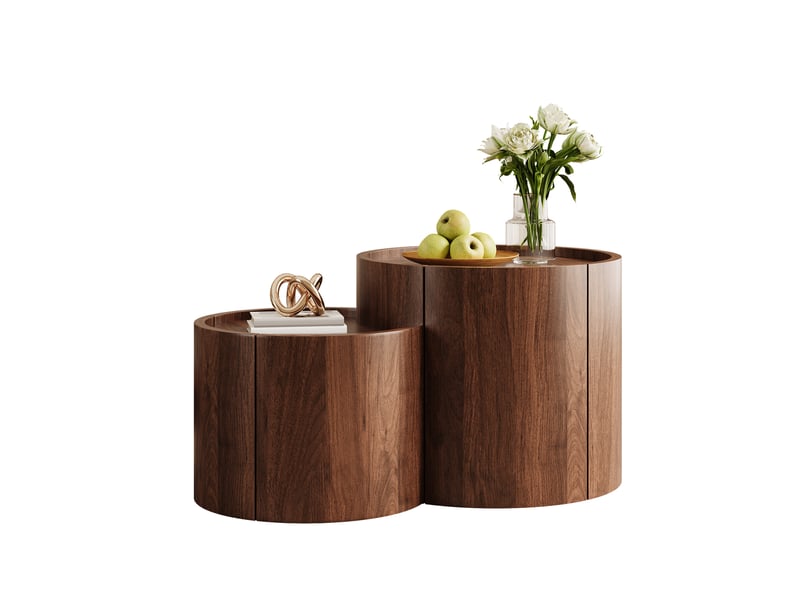  Table basse ronde avec rangements 55.3x54.79x33.5 cm effet noyer  - Conforama A