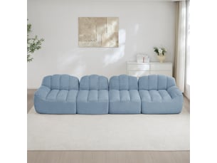 Canapé droit coquille 4 places bouclette bleu – 366 x 104 x 79 cm