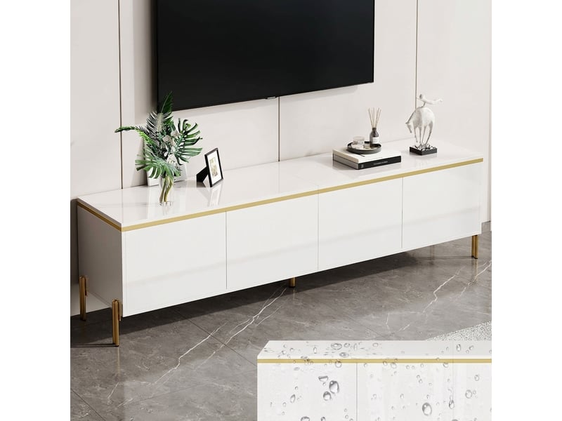  Ensemble meuble tv et table basse blanc brillant avec détails dorés, meuble tv 170 cm  - Conforama E