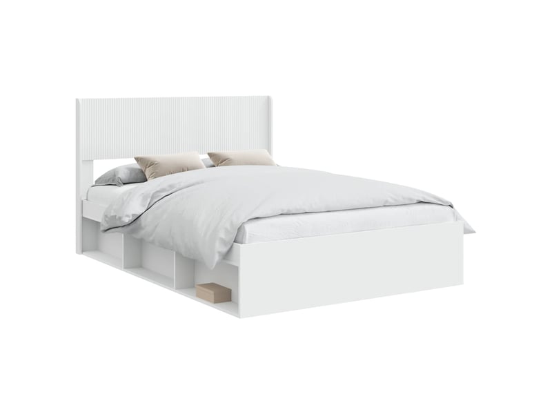  Lit double- lit adulte -  cadre de lit avec rangement et tête de lit blanc 120 x 190 cm  - Conforama A